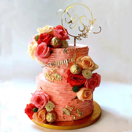 Cream Ruffles Engagement Cake